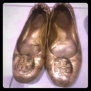 Tory Burch Reva Metallic snake print flats
